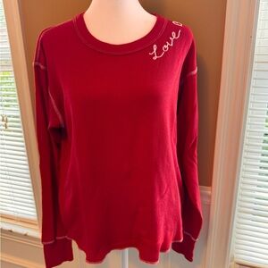 I Stole My Boyfriend’s Shirt thermal red long sleeve “love” shirt - size M/L